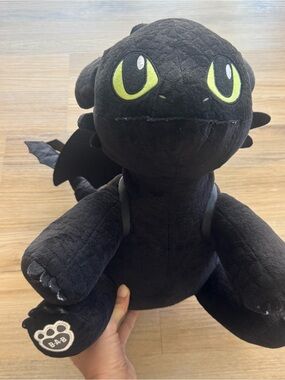 Build A Bear Toothless Plush Toy - Black with Green Eyes, Includes Wings & Sound